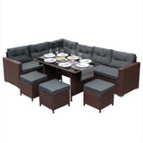 Set Muebles de Jardin Esquinero de Ratán - Marrón