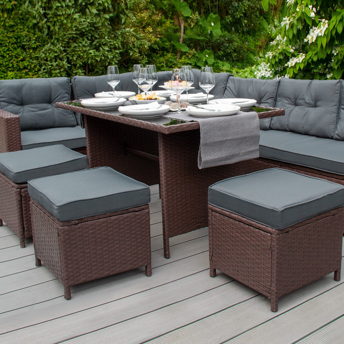 Set Muebles de Jardin Esquinero de Ratán - Marrón