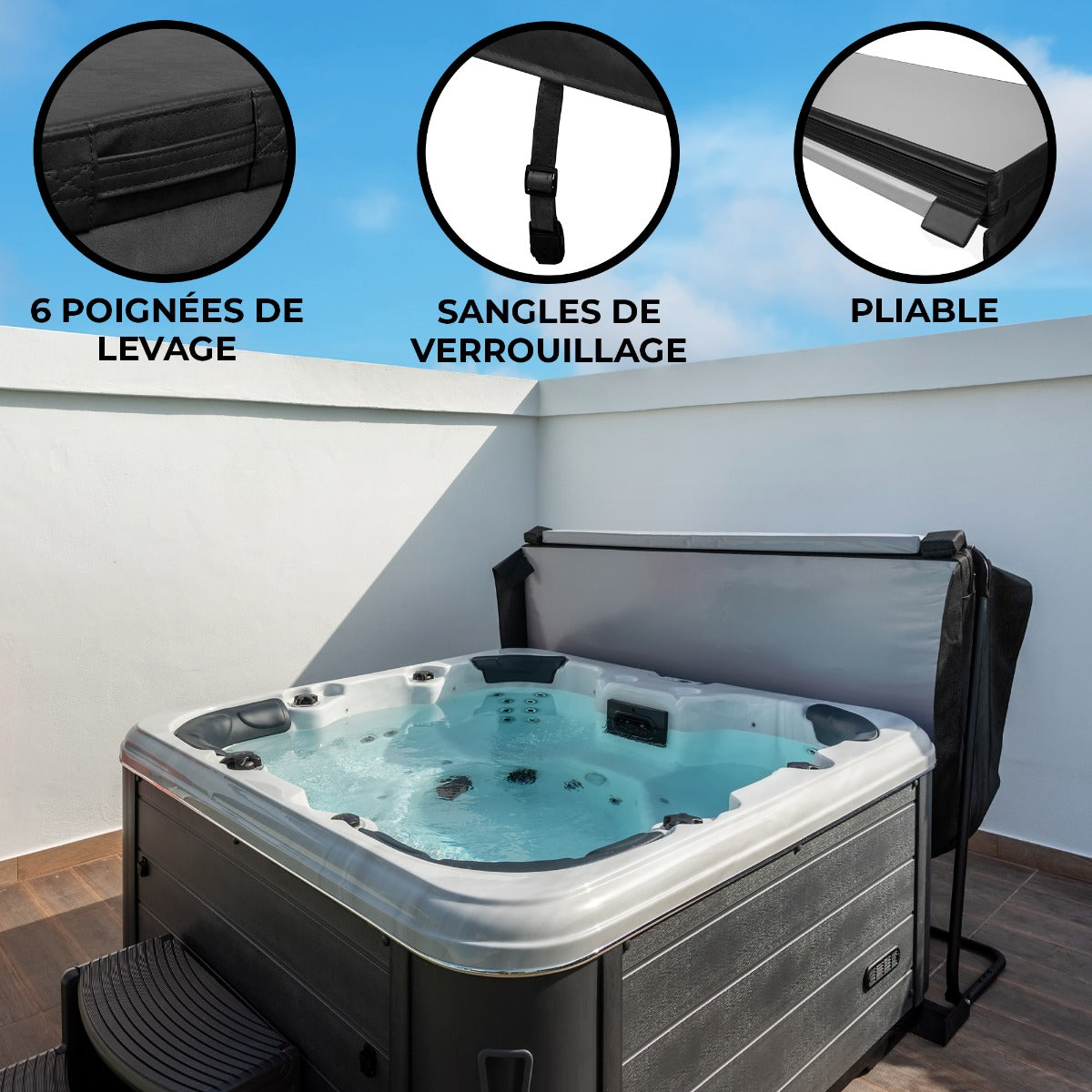 Cubierta 2m x 2m para Jacuzzi - Negro