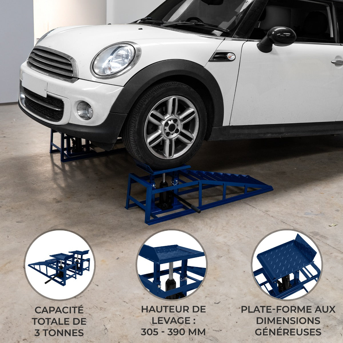 2 Rampas Hidráulicas para Automóviles - 3 Toneladas Capacidad Combinada