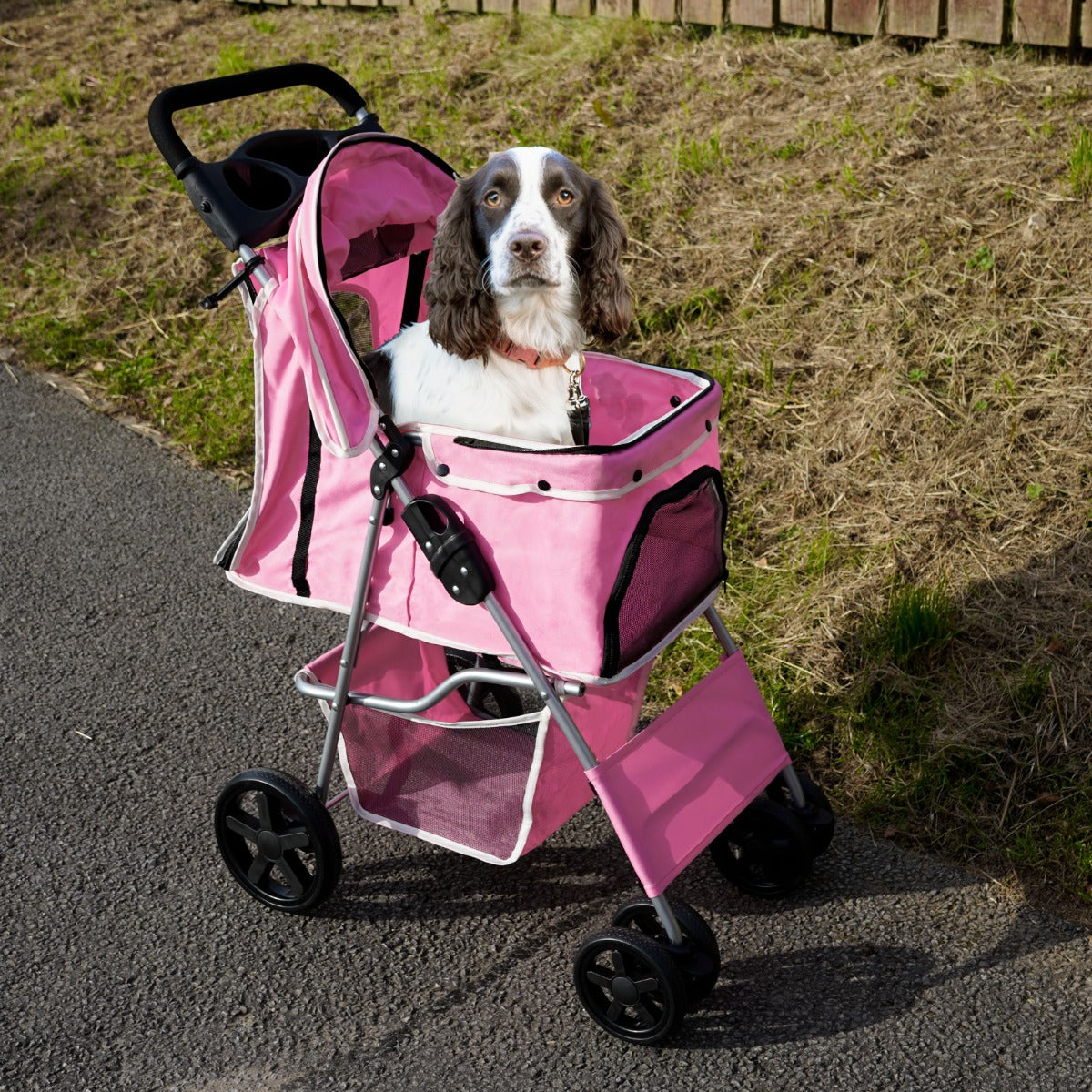 Cochecito para Mascotas con Cubierta de lluvia - Rosa