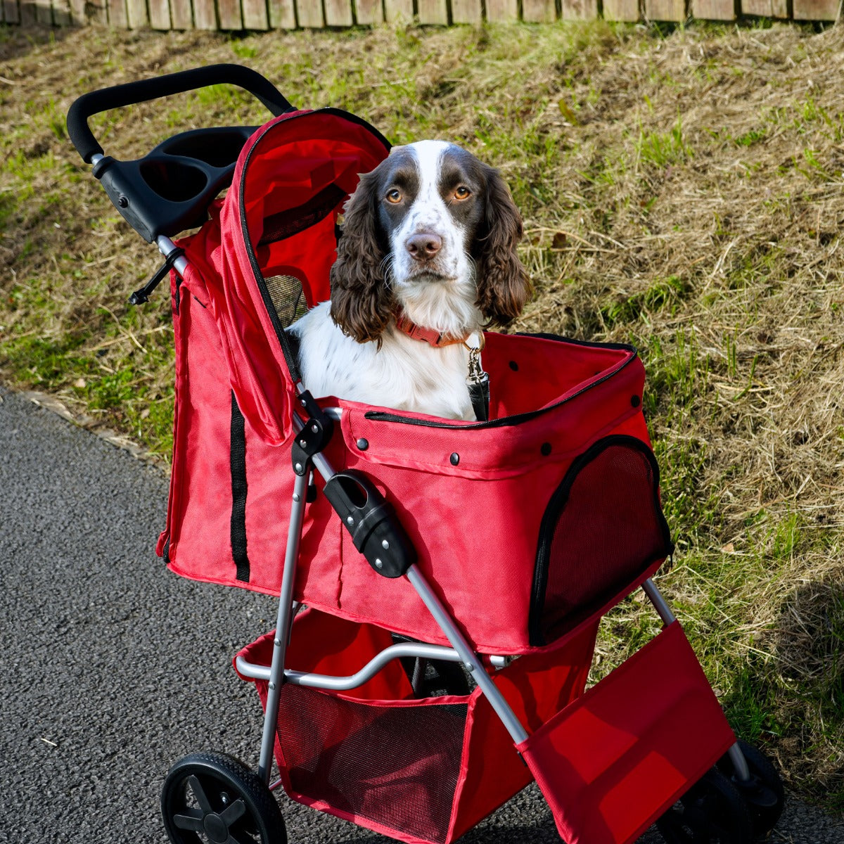 Cochecito para Mascotas con Cubierta de lluvia - Rojo