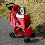 Cochecito para Mascotas con Cubierta de lluvia - Rojo