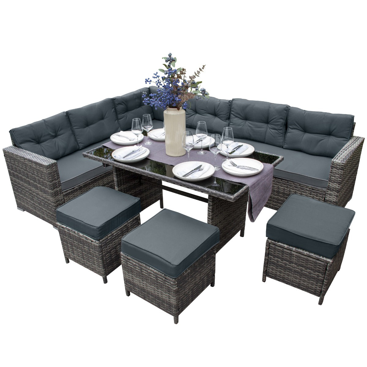 Set Muebles de Jardin Esquinero de Ratán - Gris