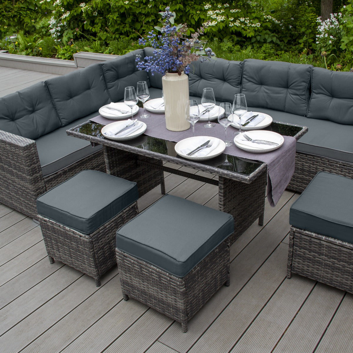 Set Muebles de Jardin Esquinero de Ratán - Gris