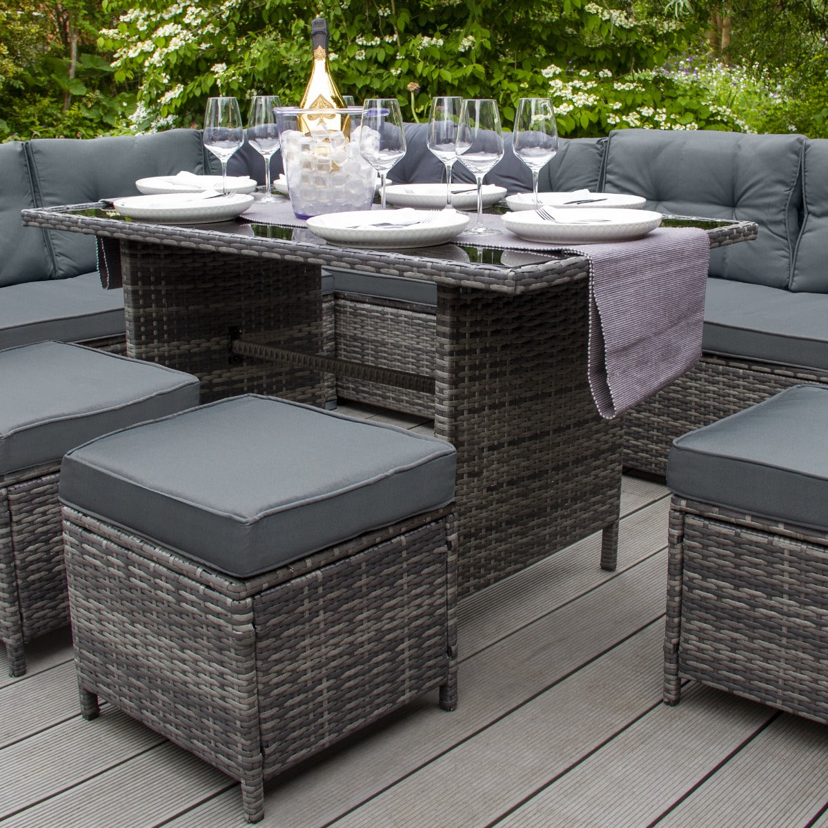 Set Muebles de Jardin Esquinero de Ratán - Gris