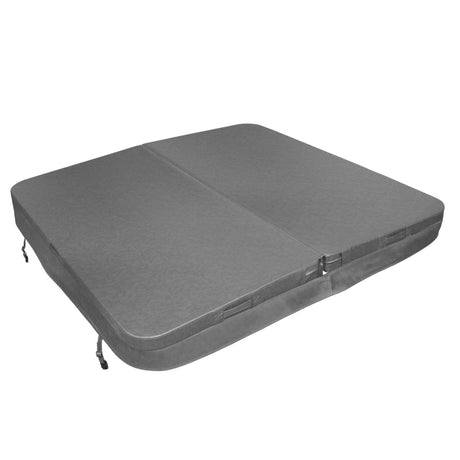 Cubierta gris de 2m x 2m para jacuzzi, con textura suave y resistente, diseñada para proteger y mantener el agua limpia