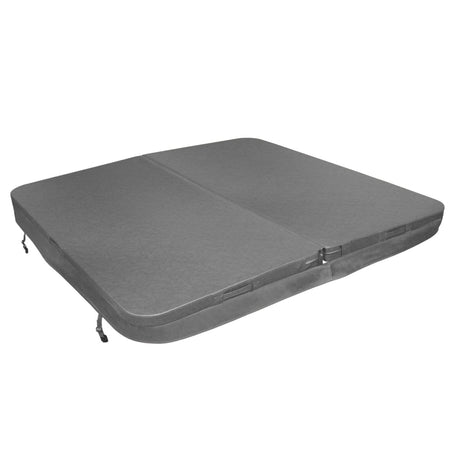 Cubierta gris para jacuzzi de 2,2m x 2,2m, con textura suave y diseño rectangular, ideal para proteger el jacuzzi de la suciedad