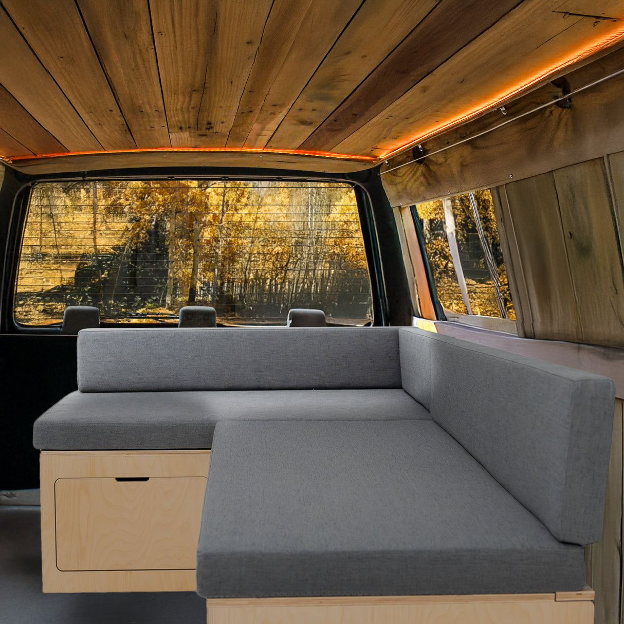 Sofá-Cama en forma de L para Furgoneta/ Camper/ Autocarvana