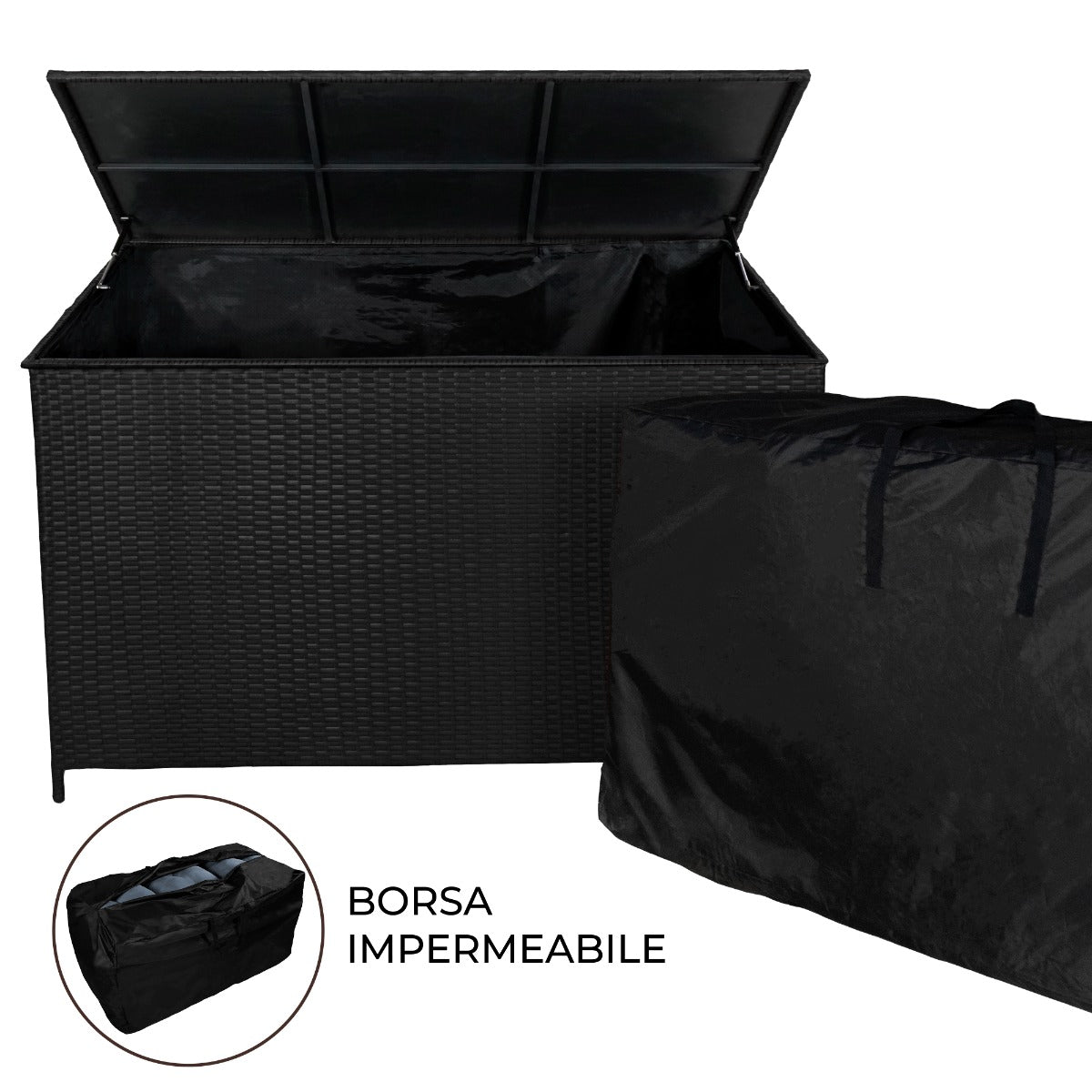 Caja de Almacenamiento para Exterior de Ratán - Negro