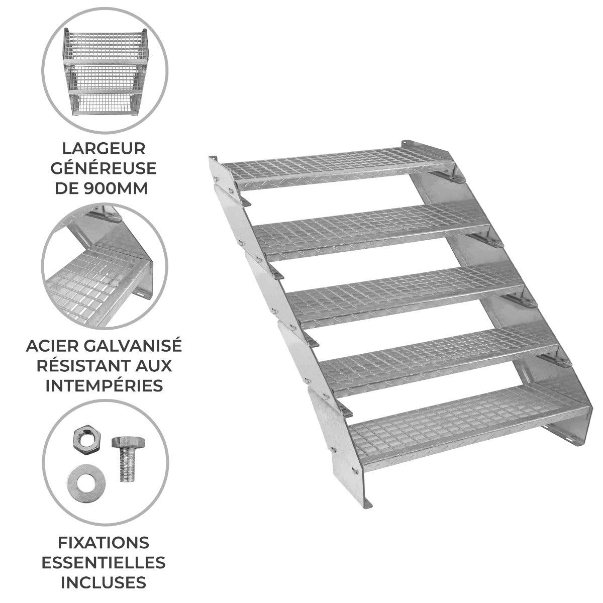 Escalera Galvanizada Ajustable de 5 Escalones– 900mm de Ancho