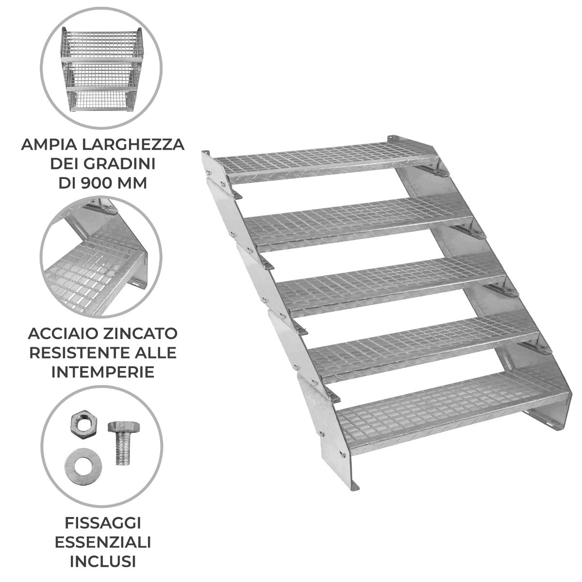 Escalera Galvanizada Ajustable de 5 Escalones– 900mm de Ancho