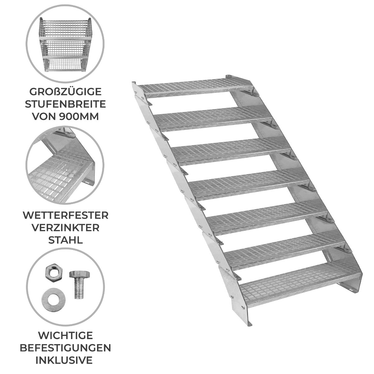 Escalera Galvanizada Ajustable de 7 Escalones– 900mm de Ancho