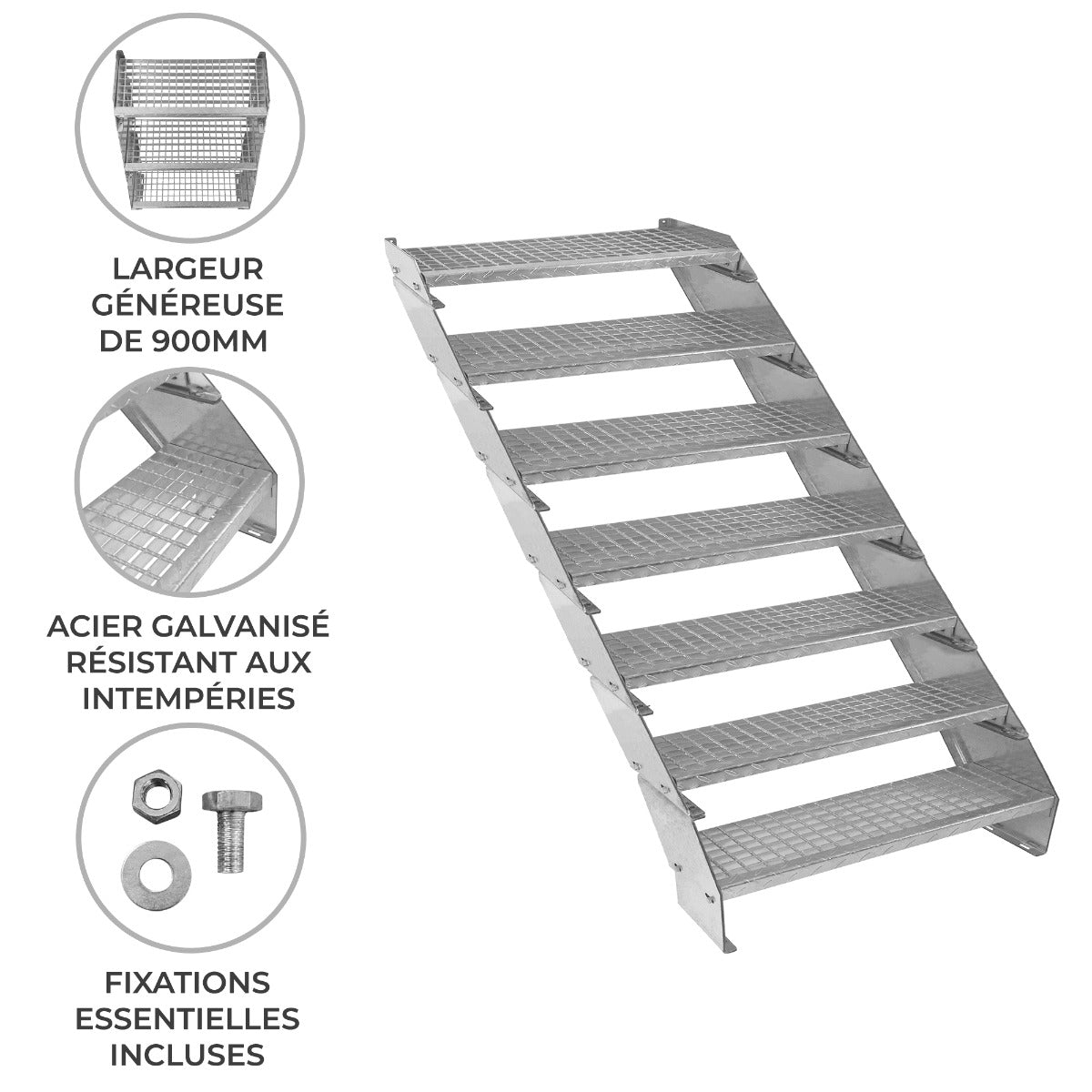 Escalera Galvanizada Ajustable de 7 Escalones– 900mm de Ancho