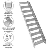 Escalera Galvanizada Ajustable de 10 Escalones– 600mm de Ancho