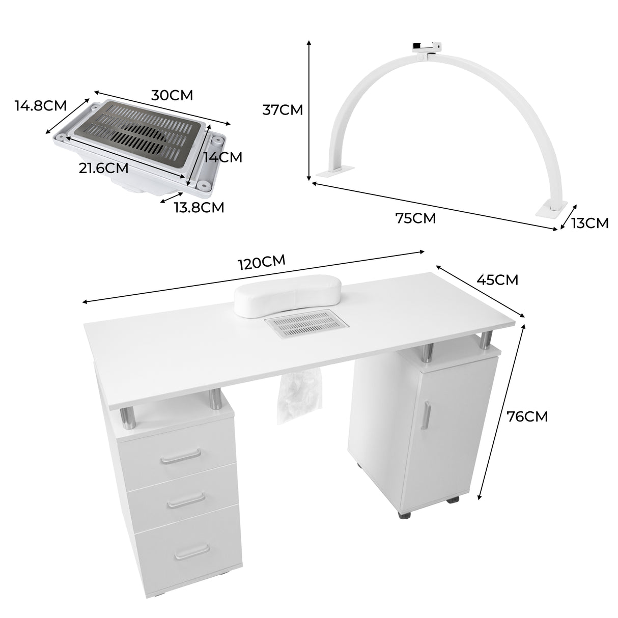 Mesa de manicura profesional y lámpara LED de media luna