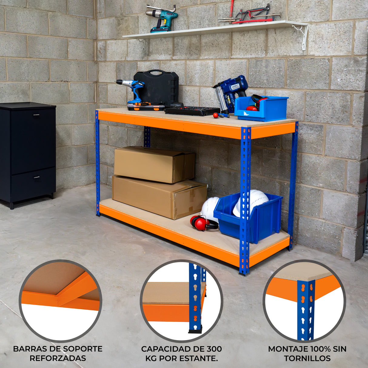 Banco de Trabajo S-Rax con 2 Niveles - 180cm x 60cm x 90cm