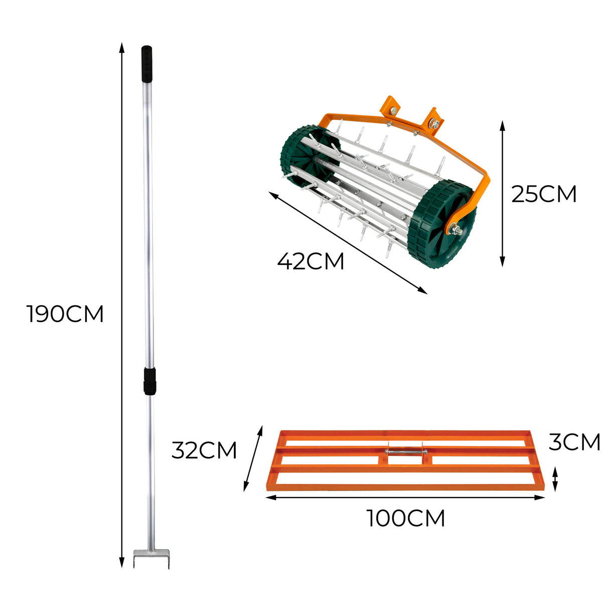 Nivelador de 100 cm y Aireador de Césped  – Naranja