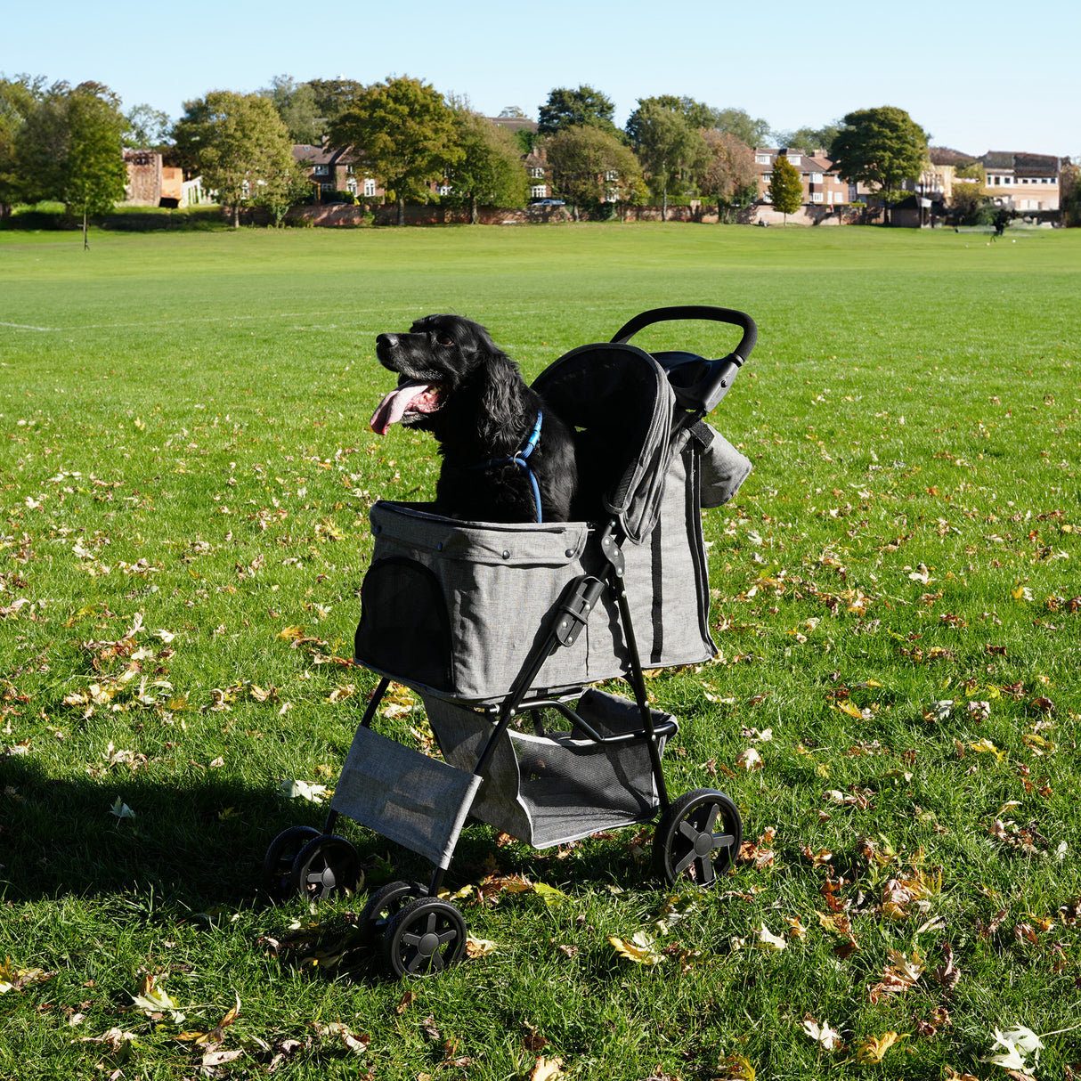 Cochecito para Mascotas con Cubierta de lluvia y Bolsa de Almacenamiento - Tejido Gris