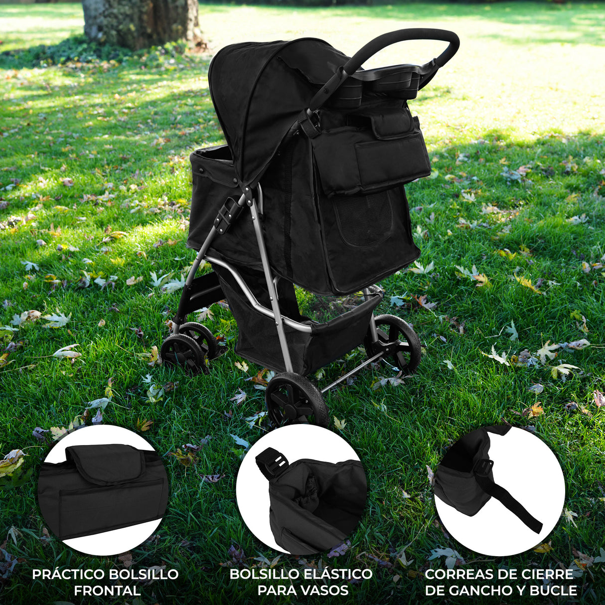 Bolsa caddy organizador para cochecito de mascotas - Negro