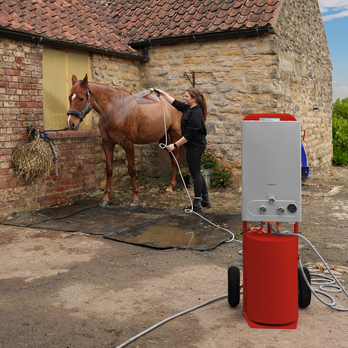 Ducha Portátil para Caballos Deluxe - Roja