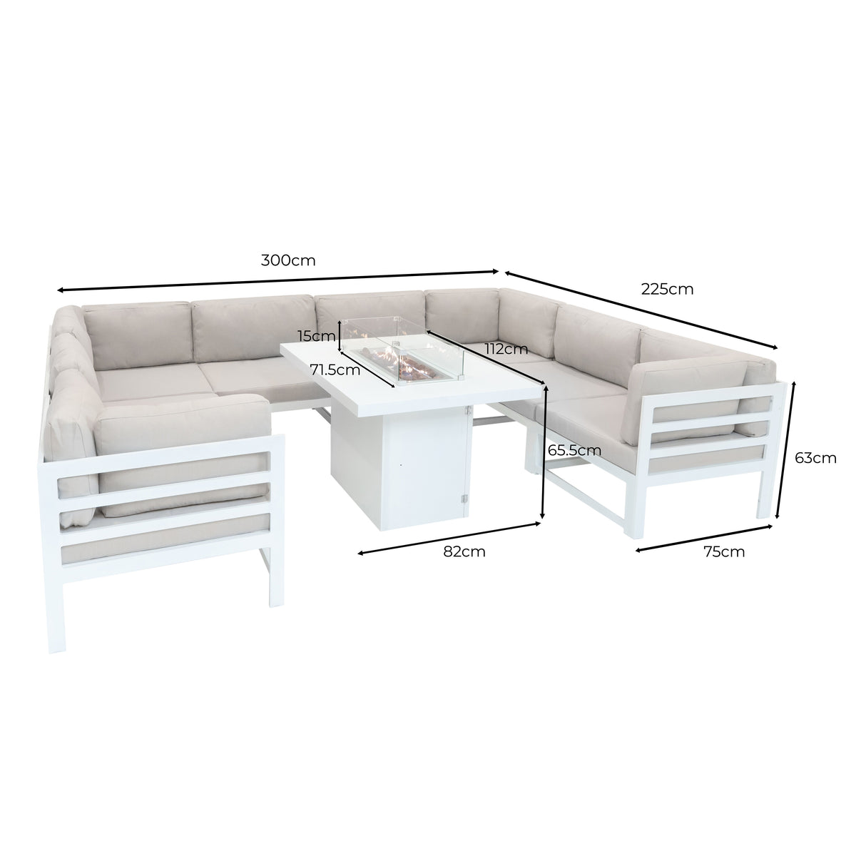 Juego de Sillón de Jardín con Mesa con Fogata a Gas - Blanco