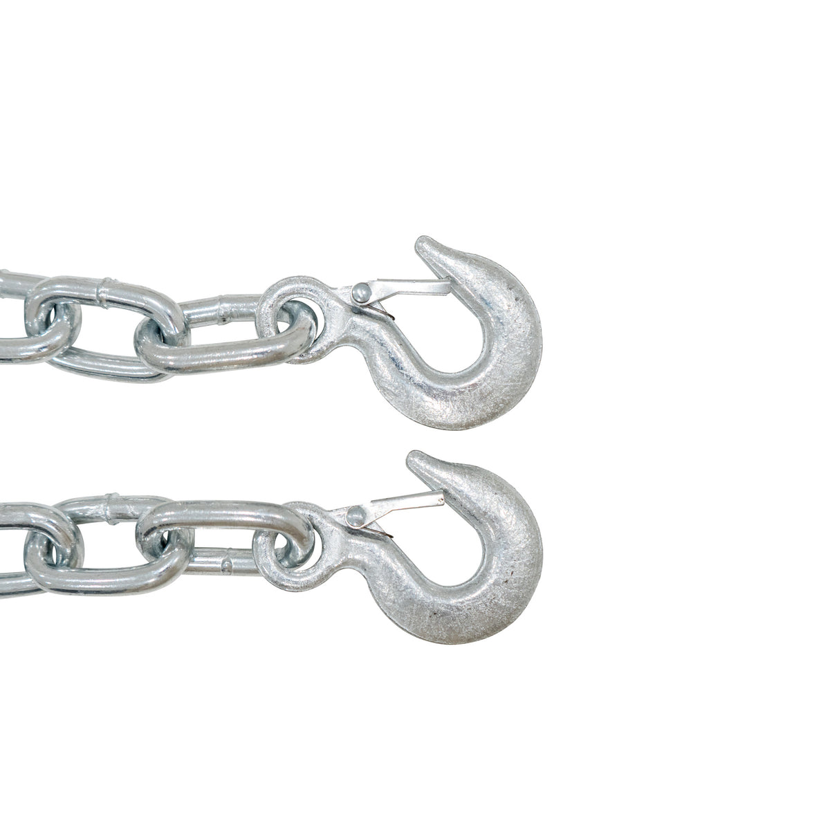 Nivelador de carga del motor con cadena metálica plateada y ganchos en forma de S, ideal para asegurar y estabilizar cargas pesadas