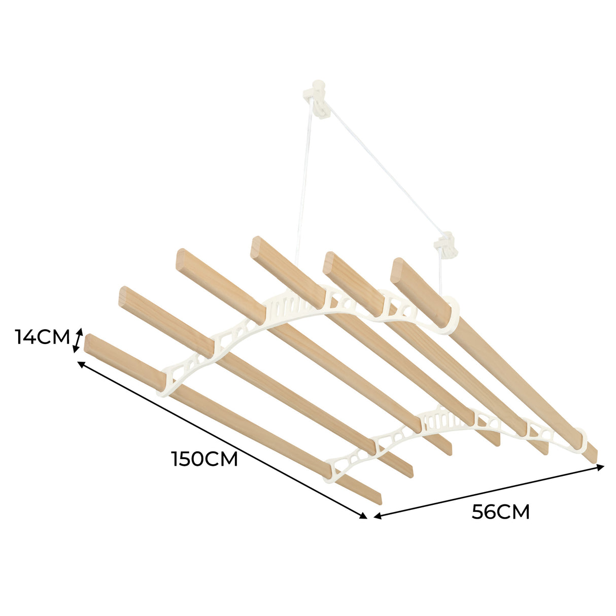 Tendedero de Techo con Sistema de Polea y 6 Listones de 1,5 m en Marfil