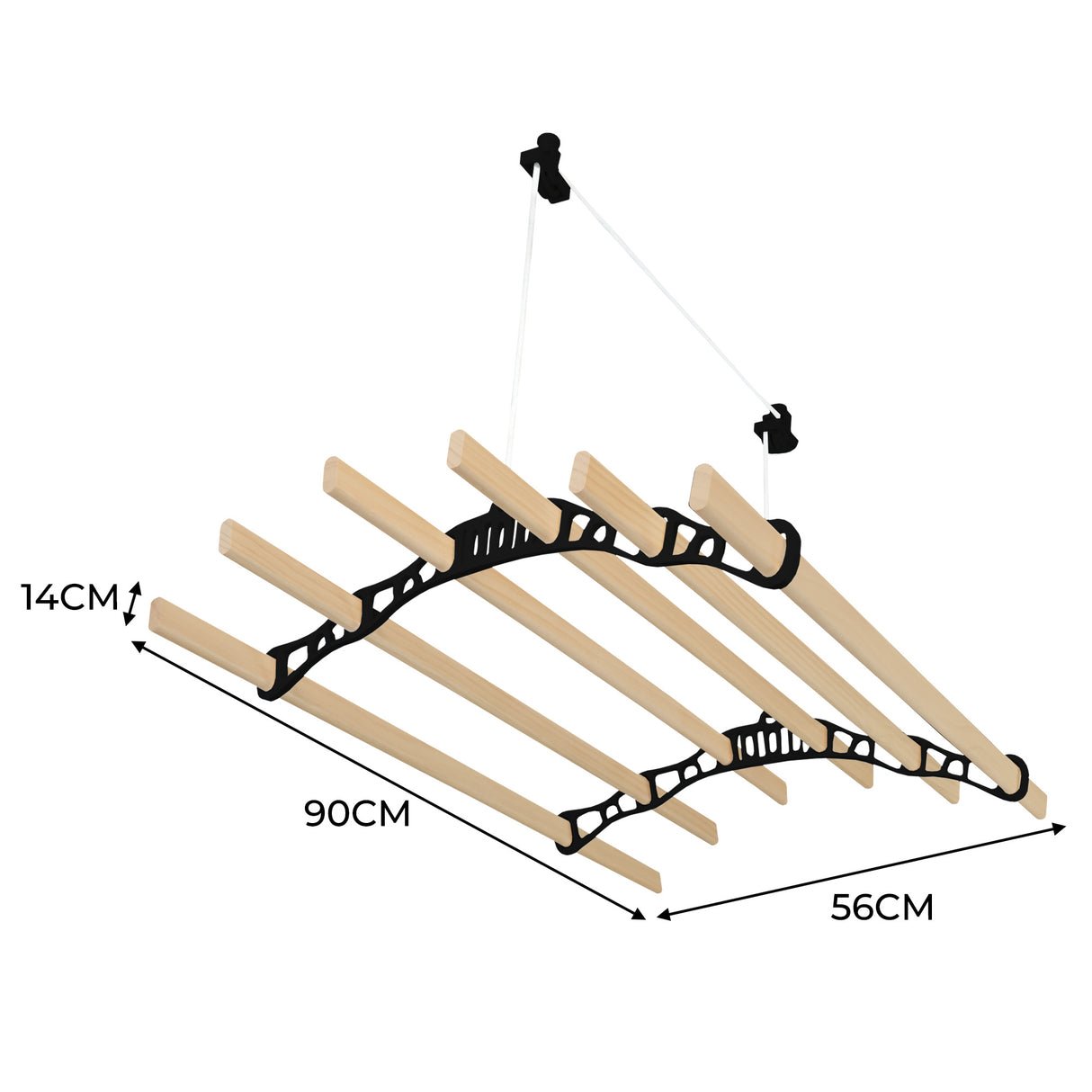 Tendedero de Techo con Sistema de Polea y 6 Listones de 0,9 m en Negro