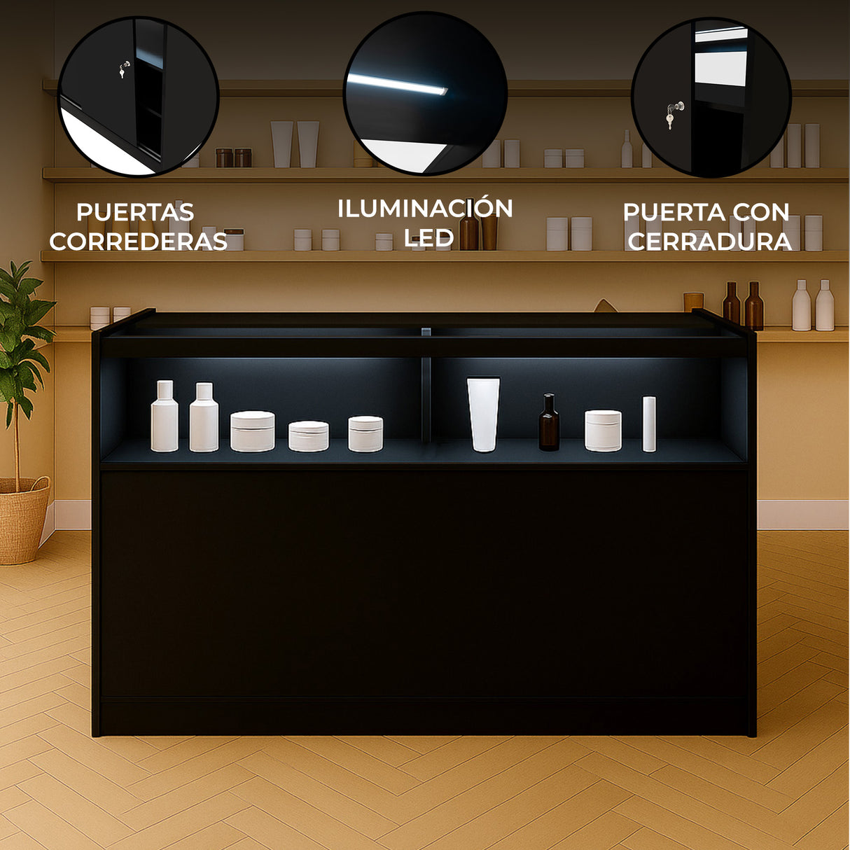 Mostrador Comercial con Luz LED B1500 – Negro
