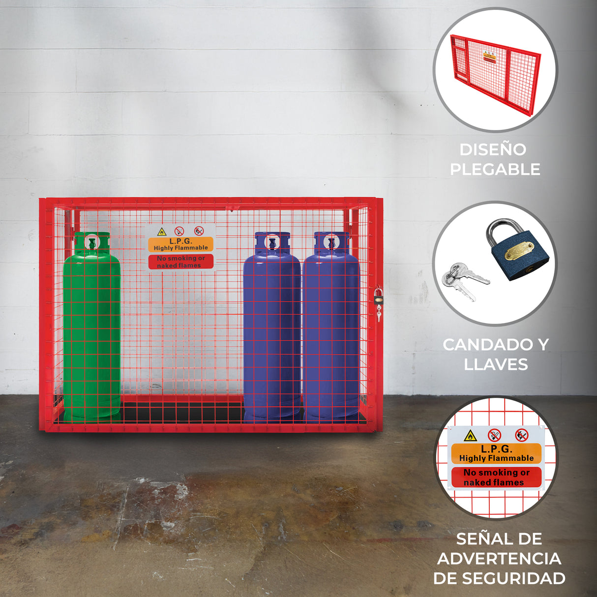 Jaula Plegable para Botellas de Gas - 100cm x 140cm x 50cm - Roja