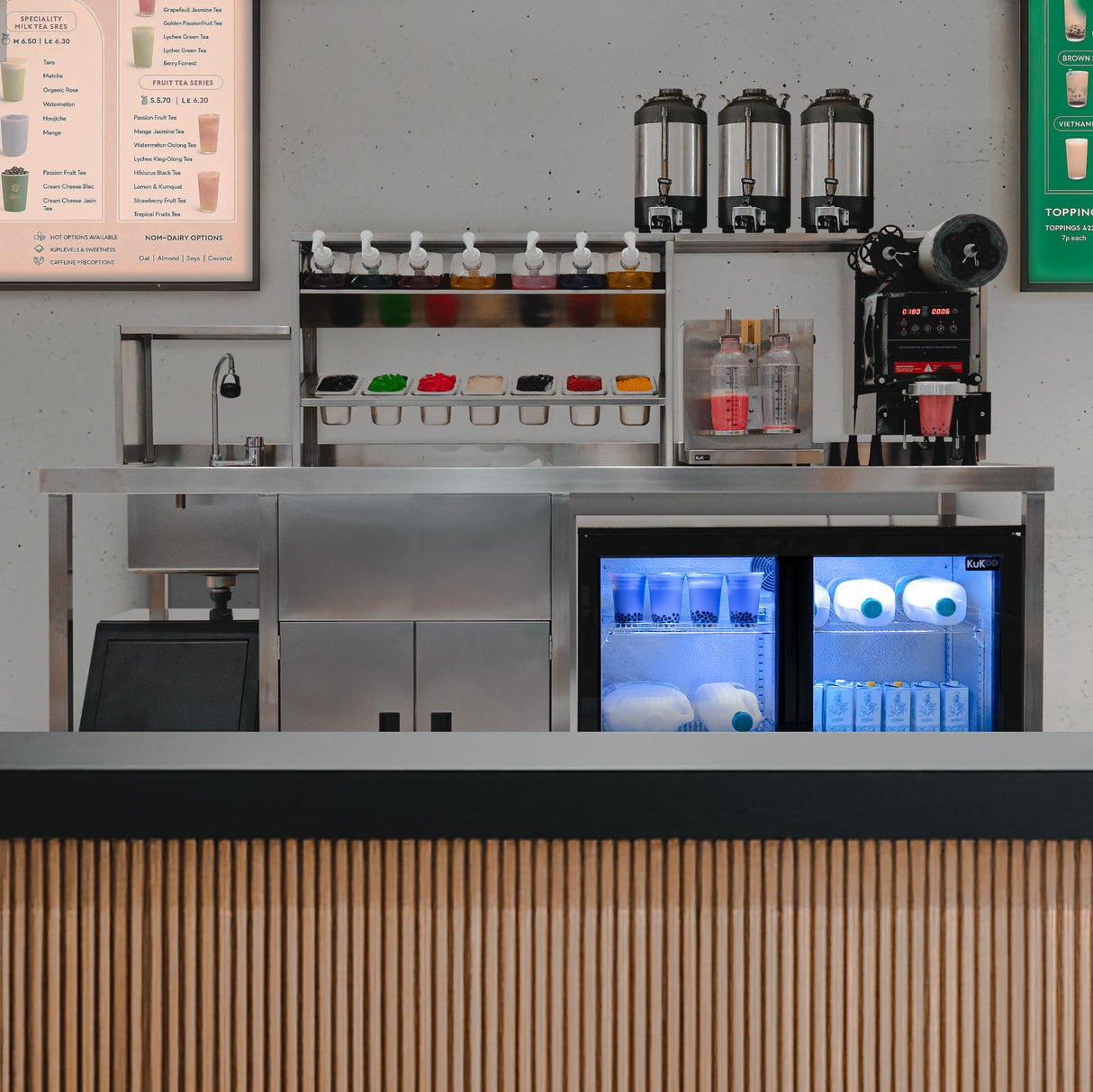 Set de Estación de Trabajo para Té de Burbujas (Frigorífico Puertas Correderas)