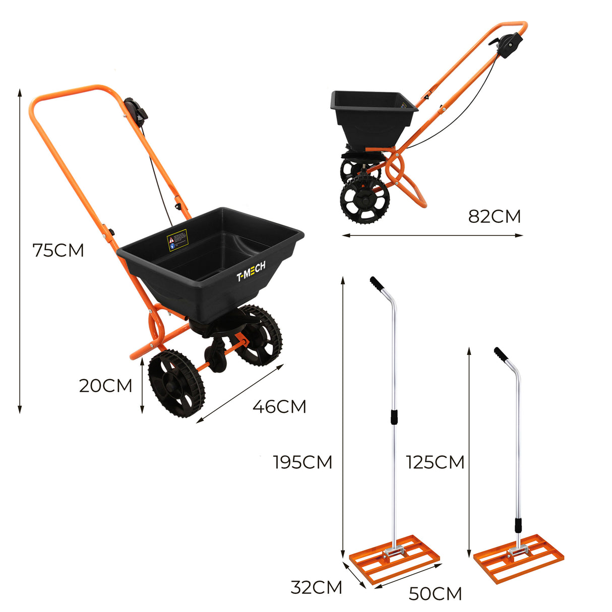 Nivelador de Césped T-Mech de 50 cm (Naranja) y Esparcidor Rotativo