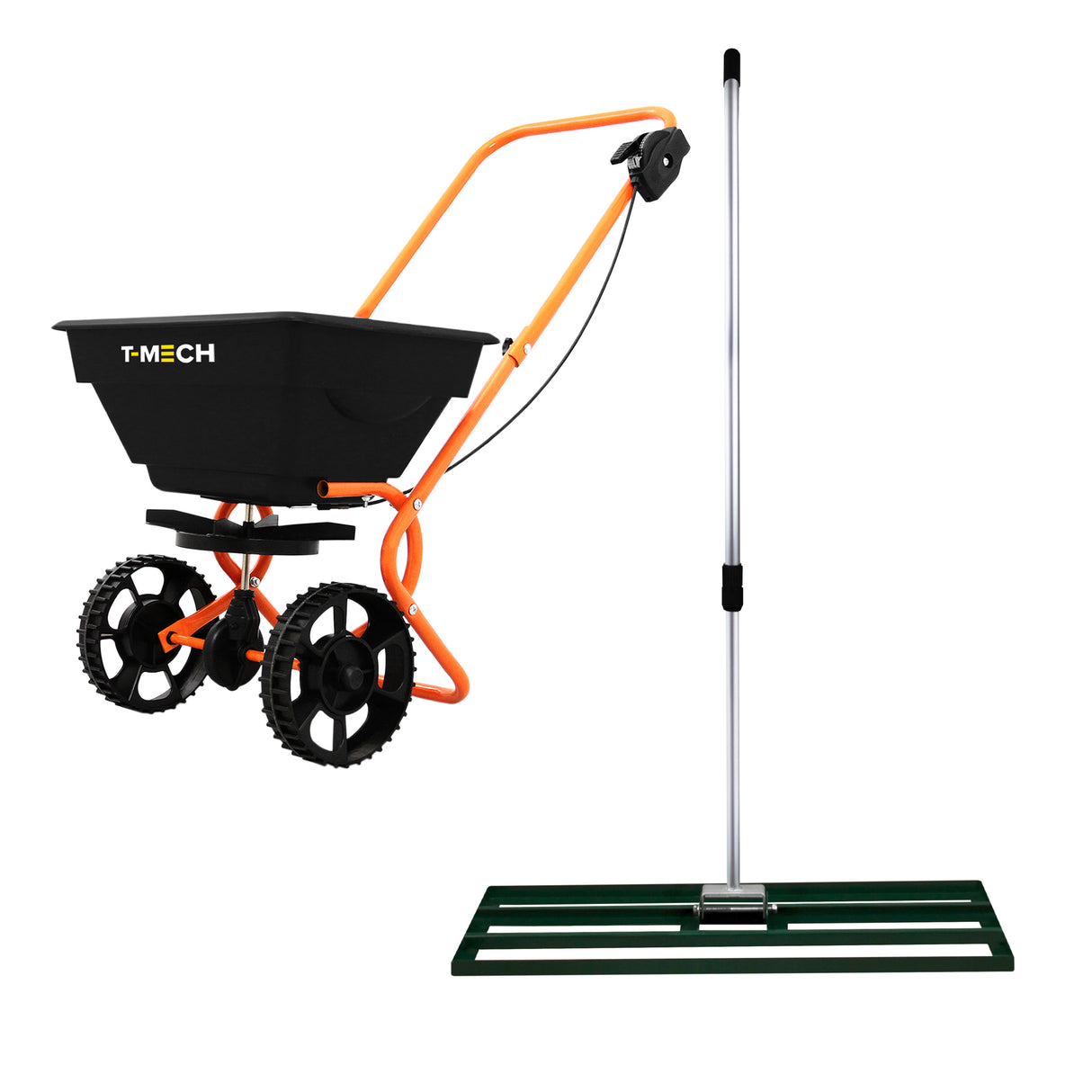 Nivelador de Césped T-Mech de 100 cm (Verde) y Esparcidor Rotativo