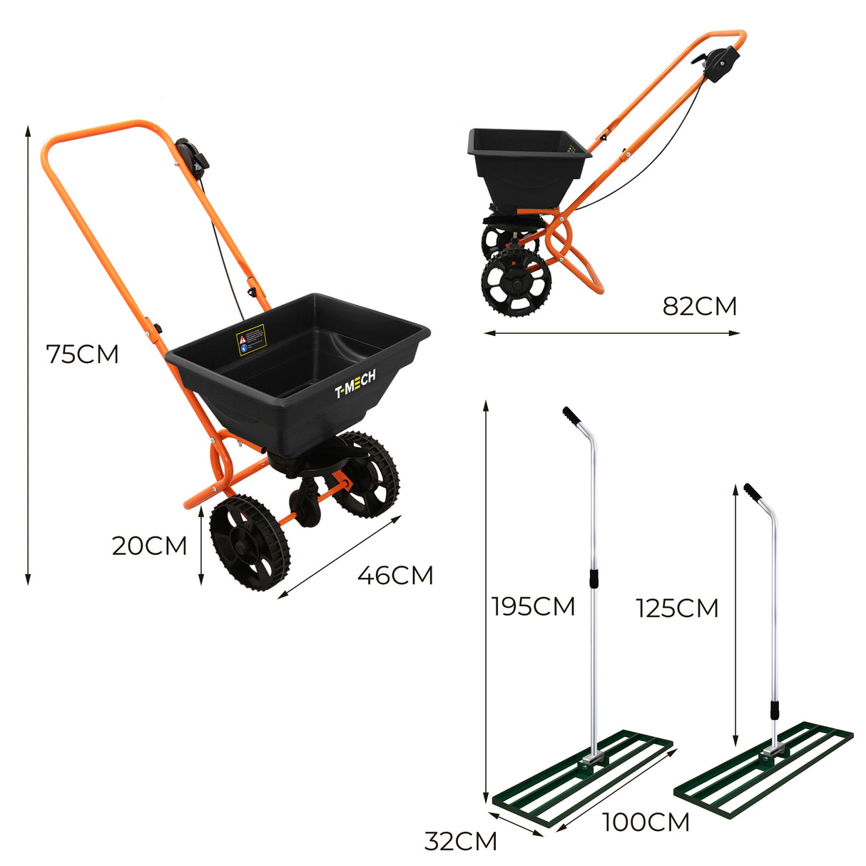 Nivelador de Césped T-Mech de 100 cm (Verde) y Esparcidor Rotativo