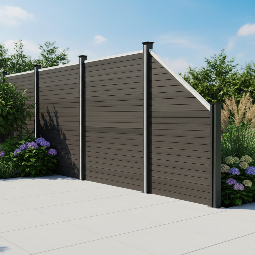 Vallas para exteriores de WPC y Aluminio - 1x Panel Oblicuo + 1x Poste | Gris