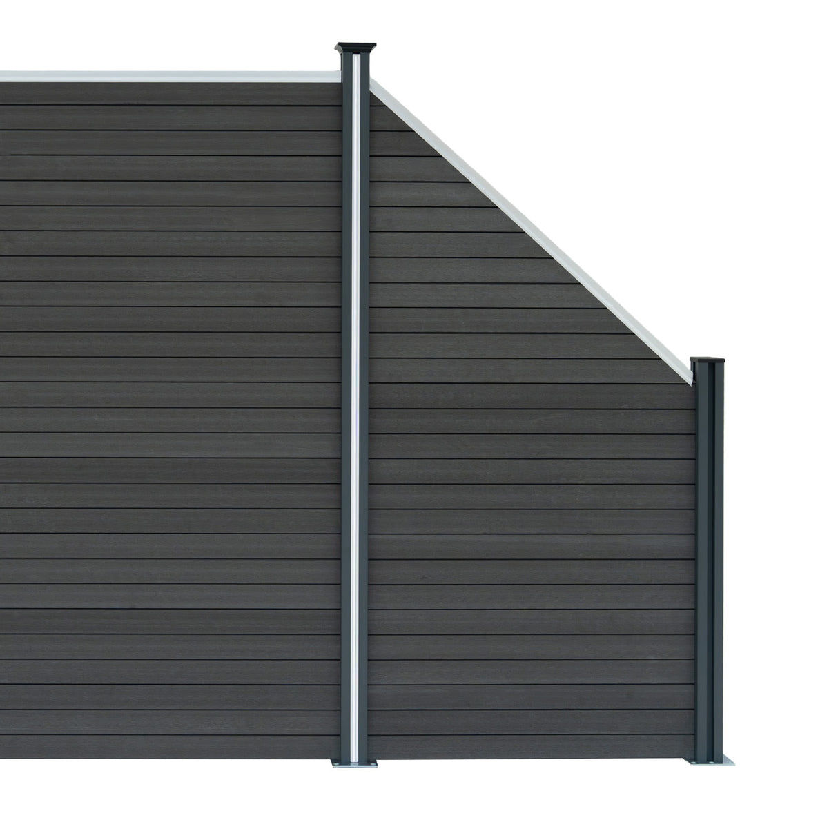 Vallas para exteriores de WPC y Aluminio - 1x Panel Oblicuo + 1x Poste | Gris