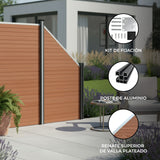 Vallas para exteriores de WPC y Aluminio - 1x Panel Oblicuo + 1x Poste | Marrón