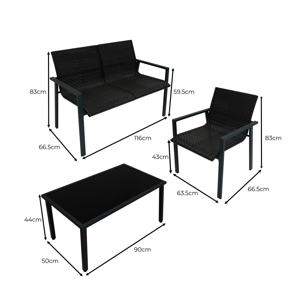 Conjunto de Muebles de Patio de Ratán - Negro
