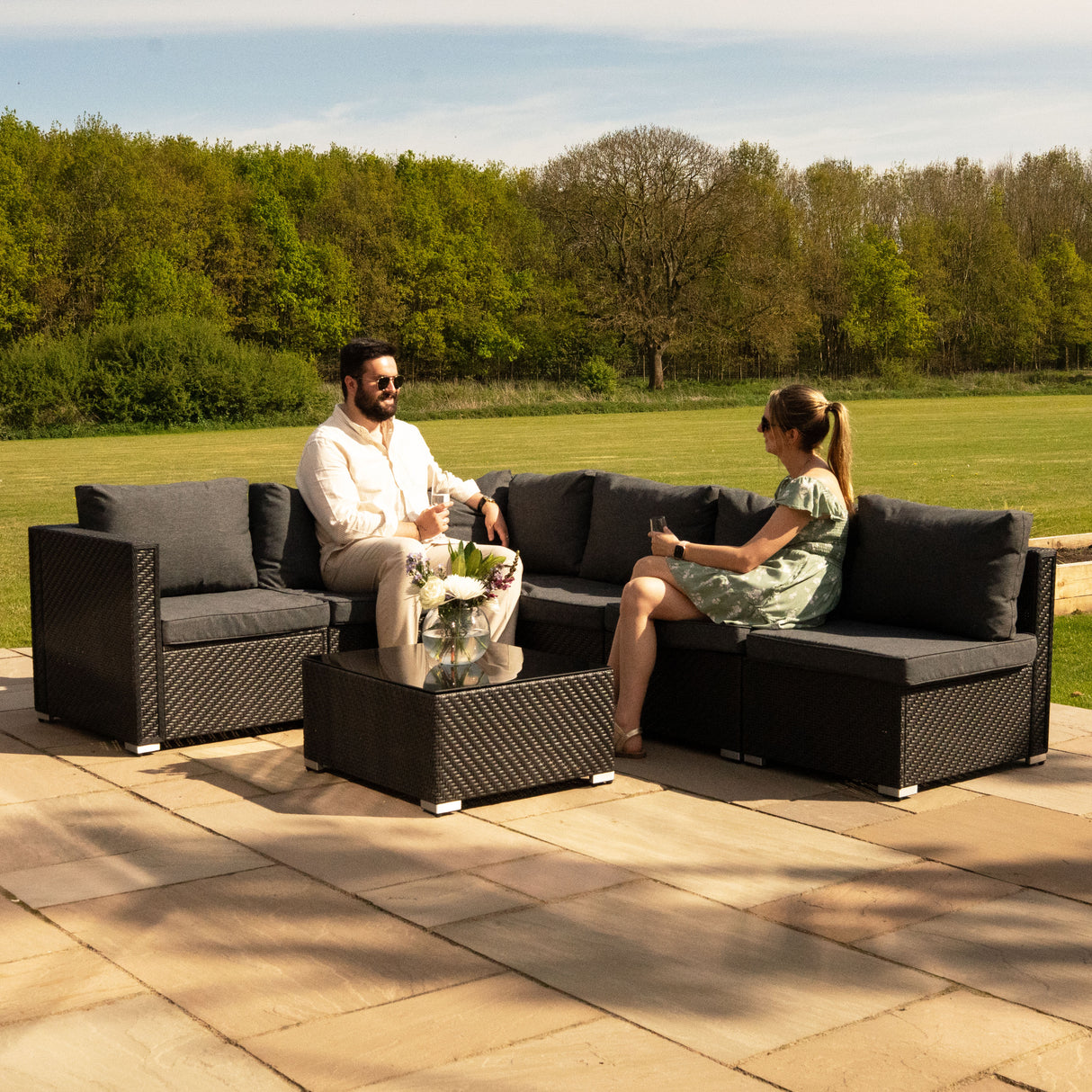Set Modular de Muebles de Jardin de Ratán | Negro - 7 Piezas