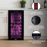 Vinoteca comercial con luz LED multicolor, capacidad para 78 botellas, diseño elegante y moderno, ideal para cualquier cocina