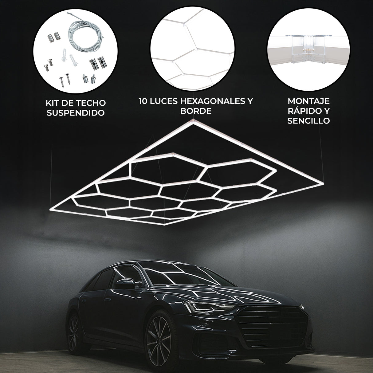 Luz LED Hexagonal de Techo (x10 Hexágonos)