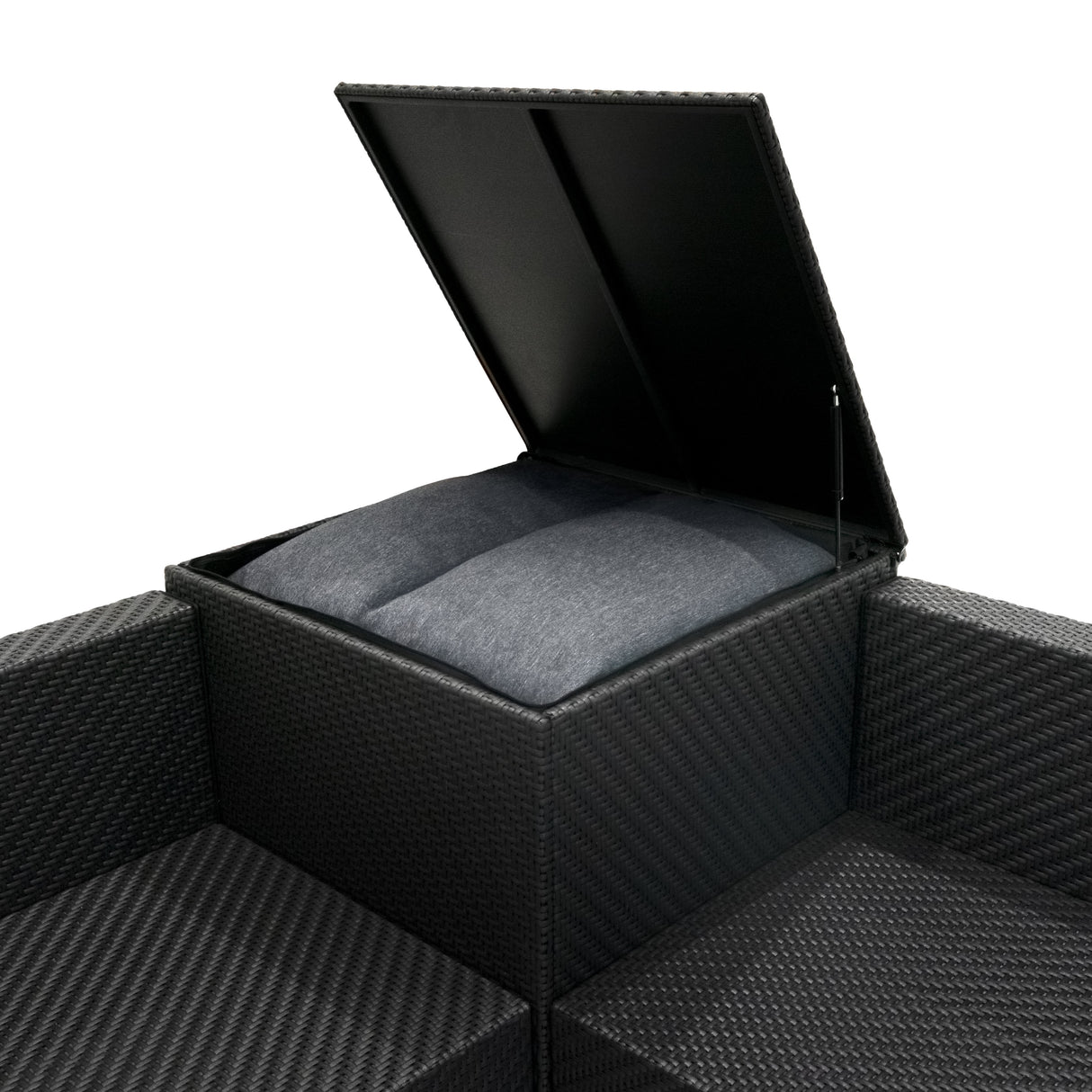 Conjunto Modular de Ratán (6 piezas) con Caja de Almacenamiento 996L (Negro)