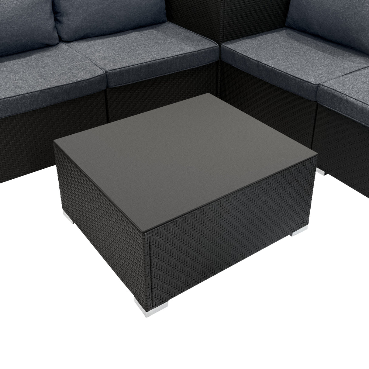 Conjunto Modular de Ratán (6 piezas) con Caja de Almacenamiento 996L (Negro)