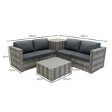 Conjunto Modular de Ratán (6 piezas) con Caja de Almacenamiento 996L (Gris)