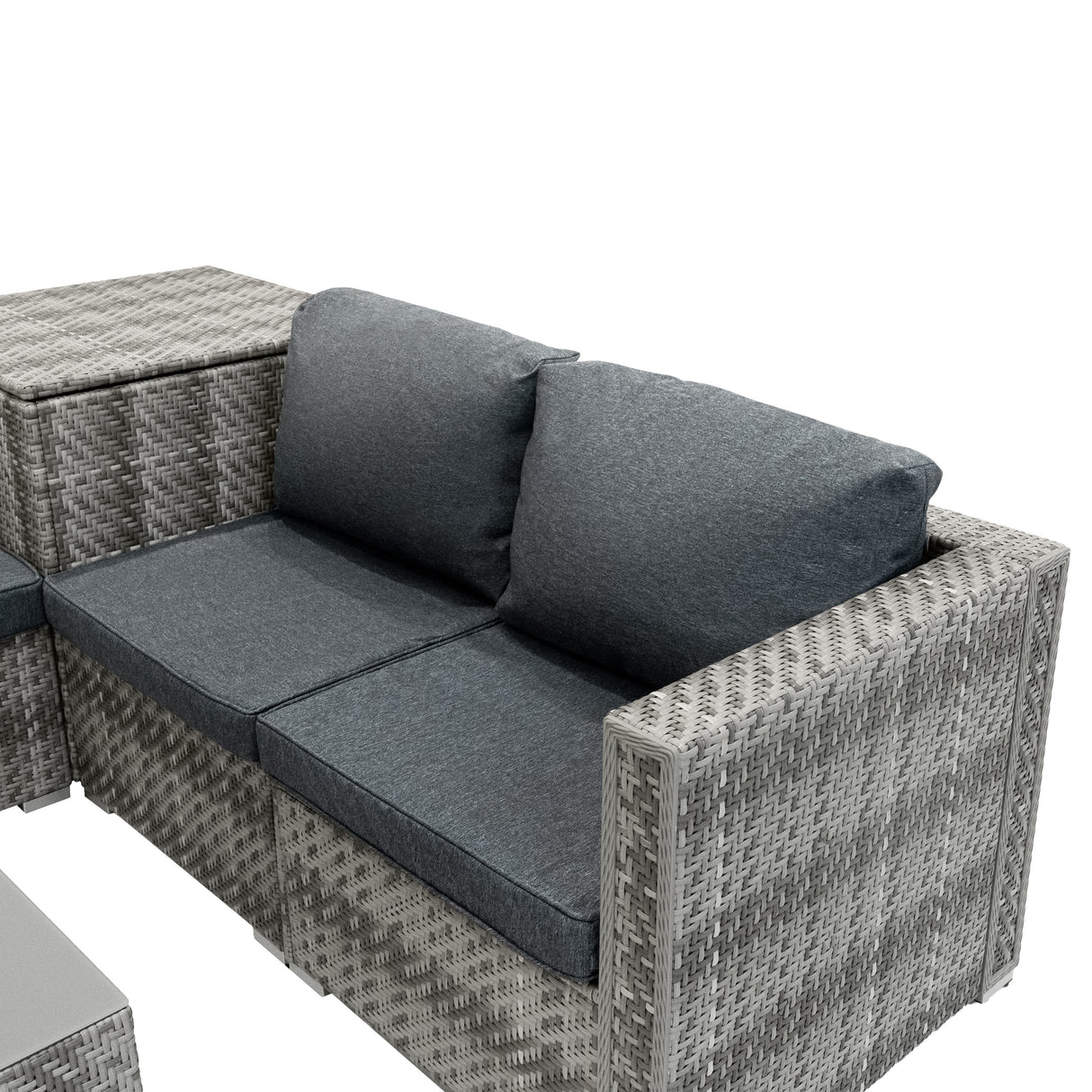 Conjunto Modular de Ratán (6 piezas) con Caja de Almacenamiento 996L (Gris)