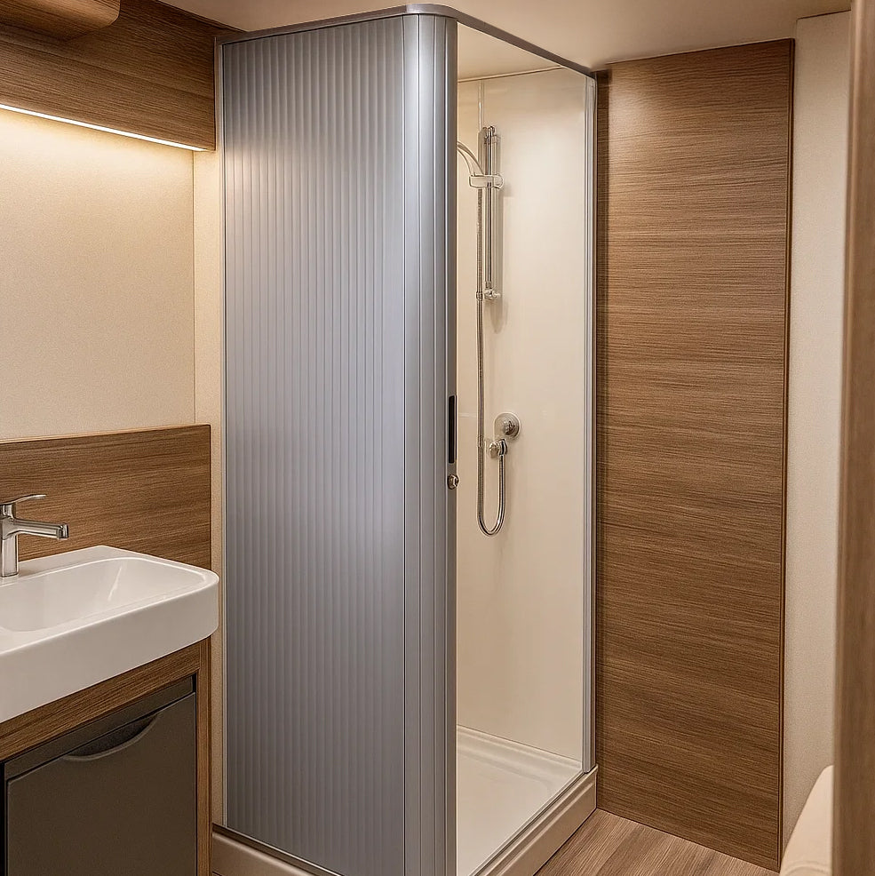 Puerta de Ducha Enrollable para Caravana - Plateada