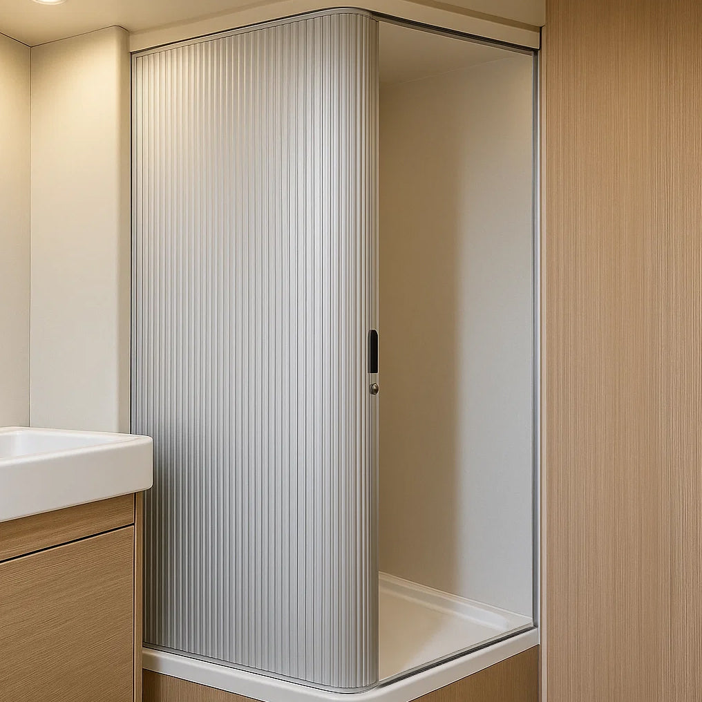 Puerta de Ducha Enrollable para Caravana - Plateada