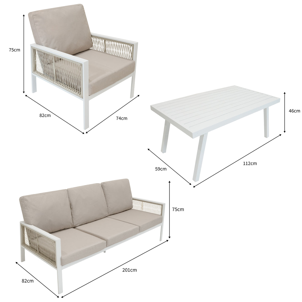 Conjunto para Exteriores de aluminio 5 plazas Blanco + Caja en ratán Negro