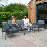 Conjunto de sofá de 4 piezas antracita con sombrilla y base negras